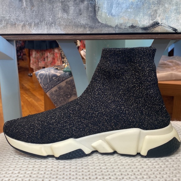 BALENCIAGA Speed Trainer 'Gold Metallic/Black' High-Top Sock Sneakers - Picture 5 of 16